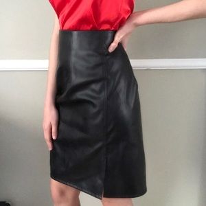 Leather Pencil Skirt with Slit